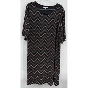Studio One New York Black Rose Gold Metallic Chevron Shift Dress Sz 24W Plus